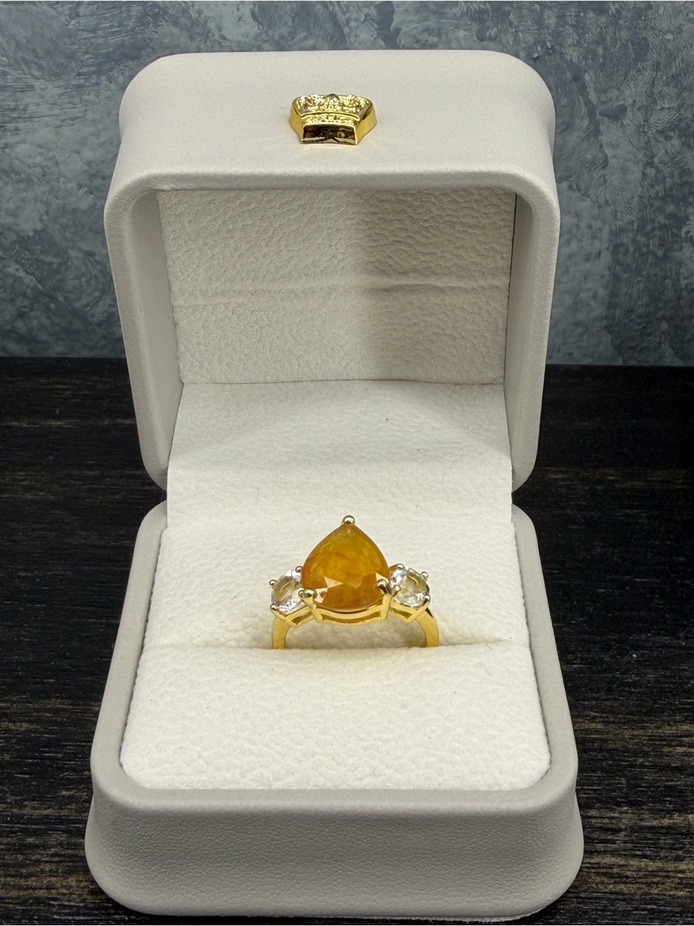 Stunning Natural Yellow Sapphire & Topaz accent Ring 18k Gold over 925 Silver- 6 - Picture 13 of 16